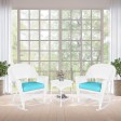 3pc White Rocker Wicker Chair Set With Sky Blue Cushion
