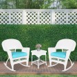 3pc White Rocker Wicker Chair Set With Sky Blue Cushion