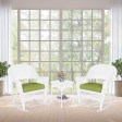3pc White Rocker Wicker Chair Set With Sage Green Cushion