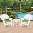 3pc White Rocker Wicker Chair Set With Sage Green Cushion