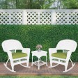 3pc White Rocker Wicker Chair Set With Sage Green Cushion