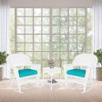 3pc White Rocker Wicker Chair Set With Turquoise Cushion