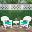 3pc White Rocker Wicker Chair Set With Turquoise Cushion
