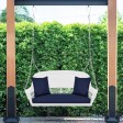 White Resin Wicker Porch Swing with Midnight Blue Cushion