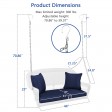 White Resin Wicker Porch Swing with Midnight Blue Cushion