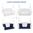 White Resin Wicker Porch Swing with Midnight Blue Cushion
