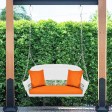 White Resin Wicker Porch Swing with Orange Cushion