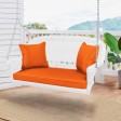 White Resin Wicker Porch Swing with Orange Cushion