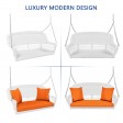 White Resin Wicker Porch Swing with Orange Cushion