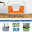 White Resin Wicker Porch Swing with Orange Cushion