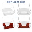 White Resin Wicker Porch Swing with Brick Red Cushion