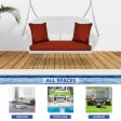 White Resin Wicker Porch Swing with Brick Red Cushion