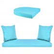White Resin Wicker Porch Swing with Sky Blue Cushion