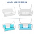 White Resin Wicker Porch Swing with Sky Blue Cushion