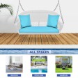 White Resin Wicker Porch Swing with Sky Blue Cushion