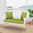 White Resin Wicker Porch Swing with Sage Green Cushion