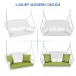 White Resin Wicker Porch Swing with Sage Green Cushion