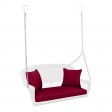 White Resin Wicker Porch Swing with Red Cushion