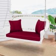 White Resin Wicker Porch Swing with Red Cushion