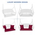 White Resin Wicker Porch Swing with Red Cushion