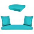White Resin Wicker Porch Swing with Turquoise Cushion