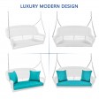 White Resin Wicker Porch Swing with Turquoise Cushion