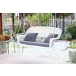 White Resin Wicker Porch Swing with Steel Blue Cushion