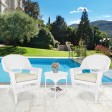 White Wicker Chair And End Table Set With Ivory Chair Cushion