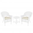 White Wicker Chair And End Table Set With Ivory Chair Cushion