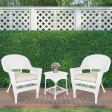 White Wicker Chair And End Table Set With Ivory Chair Cushion