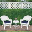 White Wicker Chair And End Table Set With Midnight Blue Chair Cushion