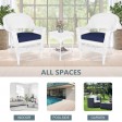 White Wicker Chair And End Table Set With Midnight Blue Chair Cushion