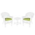 White Wicker Chair And End Table Set With Sage Green Chair Cushion