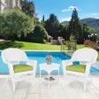 White Wicker Chair And End Table Set With Sage Green Chair Cushion