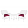 White Wicker Chair And End Table Set With Red Chair Cushion