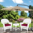 White Wicker Chair And End Table Set With Red Chair Cushion