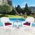 White Wicker Chair And End Table Set With Red Chair Cushion