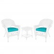 White Wicker Chair And End Table Set With Turquoise Chair Cushion