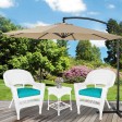 White Wicker Chair And End Table Set With Turquoise Chair Cushion