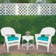 White Wicker Chair And End Table Set With Turquoise Chair Cushion