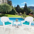 White Wicker Chair And End Table Set With Turquoise Chair Cushion