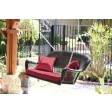 Black Resin Wicker Porch Swing with Red Cushion