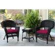 Black Wicker Chair And End Table Set With Red Cushion