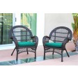 Santa Maria Espresso Wicker Chair with Turquoise Cushion - Set of 2