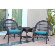 3pc Santa Maria Espresso Wicker Chair Set - Sky Blue Cushions