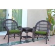 3pc Santa Maria Espresso Wicker Chair Set - Hunter Green Cushions
