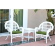 3pc Santa Maria White Wicker Chair Set - Hunter Green Cushions