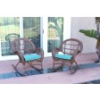 Santa Maria Honey Wicker Rocker Chair with Sky Blue Cushion - Set of 2