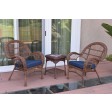 3pc Santa Maria Honey Wicker Chair Set - Midnight Blue Cushions