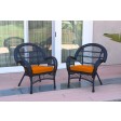 Santa Maria Black Wicker Chair with Orange Cushion - Set of 2